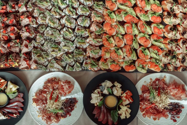 Elegant appetizers and small plates at a Gather-catered event